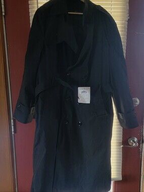 DSCP Garrison Collection Men’s Size 42L Double-Breasted Belted Black Trench Coat